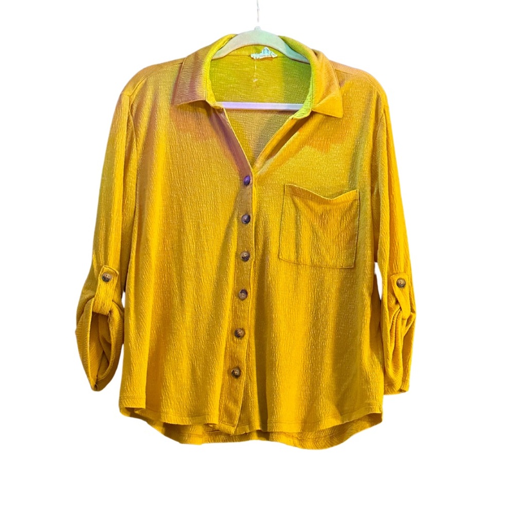 Como Blu Yellow Button-Down Top/Cardigan - 3/4 Sleeves - L